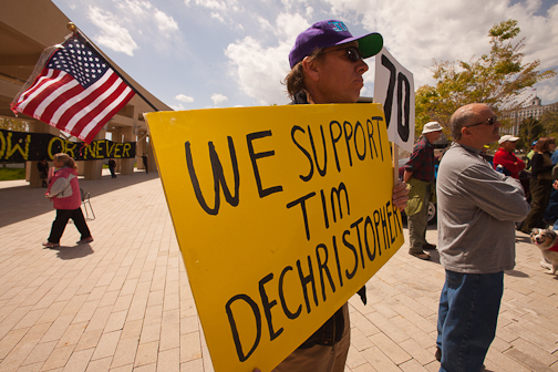 April 26th, 2009, Tim DeChristopher's arraignment in Salt Lake City, Utah. Supporters escorted DeChristopher with a rally at the City Library and marched with him to the Federal Court House. : Tim DeChristopher : Sallie Dean Shatz