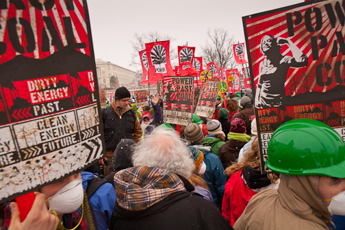 Power Shift 2009, Washington DC. Students from across the country assemble to march on and protest outside the coal fired power plant that supplied Capitol Hill with power. Activists were led by writer Wendell Berry, NASA scientist Jim Hansen, Terry Tempest Williams, writer/activist Bill McKibbben, actress Daryl Hannah and others in an act of civil disobedience, the 1st large scale action. : Tim DeChristopher : Sallie Dean Shatz