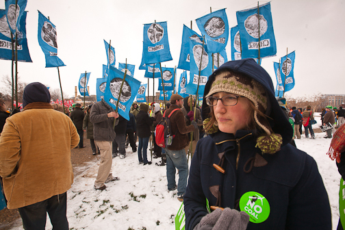 Power Shift 2009, Washington DC. Students from across the country assemble to march on and protest outside the coal fired power plant that supplied Capitol Hill with power. Activists were led by writer Wendell Berry, NASA scientist Jim Hansen, Terry Tempest Williams, writer/activist Bill McKibbben, actress Daryl Hannah and others in an act of civil disobedience, the 1st large scale action. : Tim DeChristopher : Sallie Dean Shatz