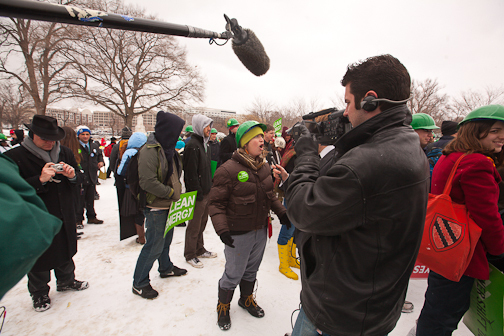 Power Shift 2009, Washington DC. Students from across the country assemble to march on and protest outside the coal fired power plant that supplied Capitol Hill with power. Activists were led by writer Wendell Berry, NASA scientist Jim Hansen, Terry Tempest Williams, writer/activist Bill McKibbben, actress Daryl Hannah and others in an act of civil disobedience, the 1st large scale action. : Tim DeChristopher : Sallie Dean Shatz