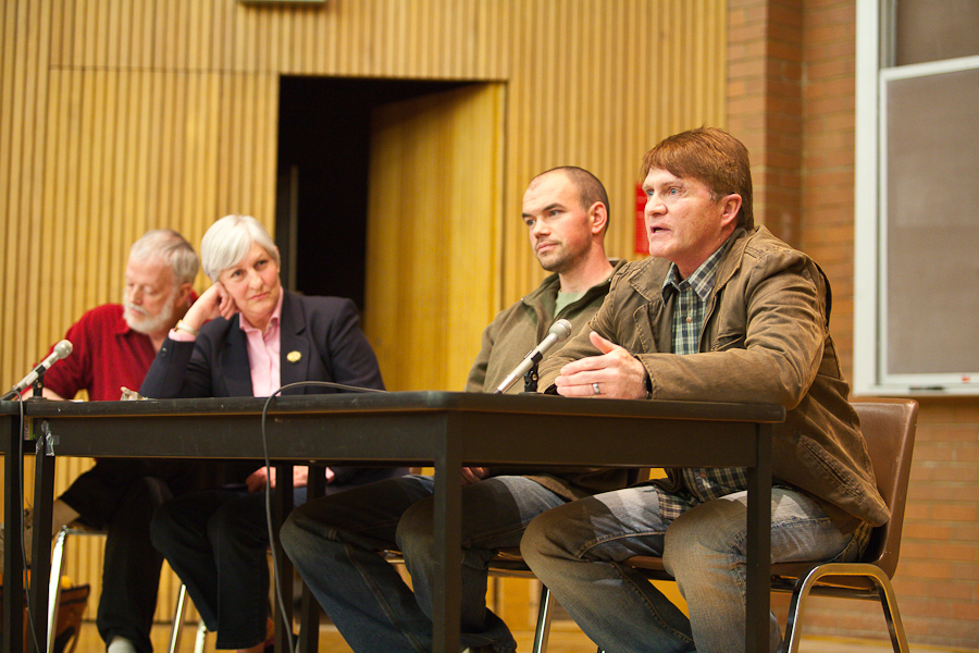 Tim DeChristopher speaking on a panel on civil disobedience in Salt Lake City, Utah. : Tim DeChristopher : Sallie Dean Shatz