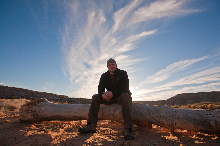 Tim DeChristopher on one of the parcels that he won in his act of civil disobedience at the December 19, 2008 BLM oil and gas auction. This is the first time he was on one of the parcels that he won. These parcels were later pulled from being auctionable by the Obama administration. : Tim DeChristopher : Sallie Dean Shatz