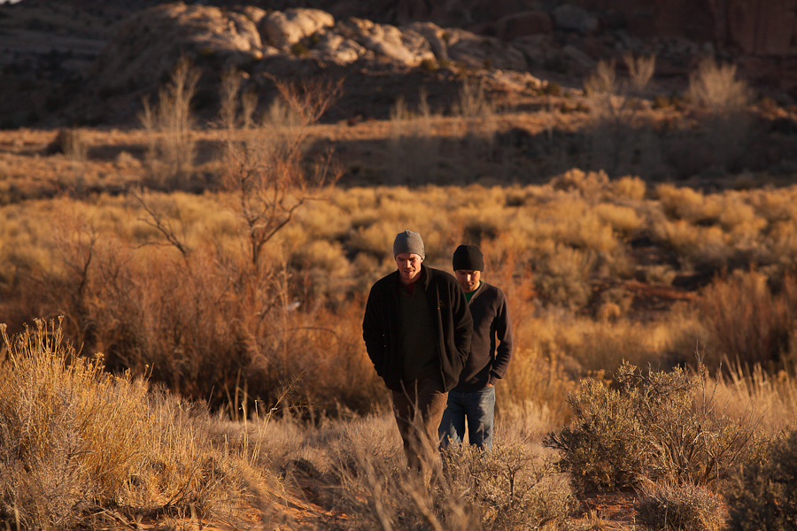 Tim DeChristopher and Ashley Anderson walking on one of the parcels that DeChristopher won in the 2008 BLM oil and gas lease auction. DeChristopher and Anderson, who got to know each other for the first time on this trip went on to start Peaceful Uprising. These parcels were later pulled from being auctionable by the Obama administration. : Tim DeChristopher : Sallie Dean Shatz