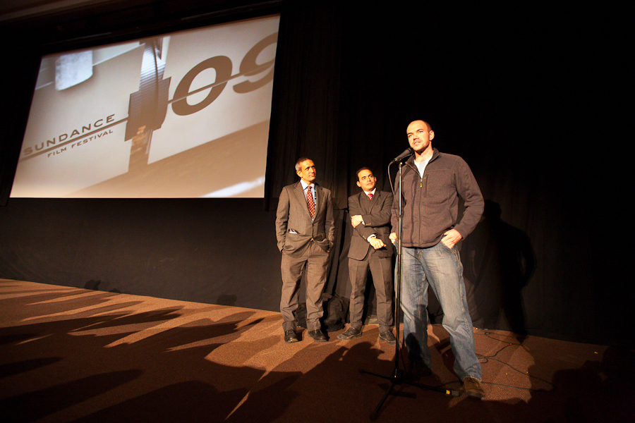 The Yes Men give their question and answer period of their Sundance 2009 screening to introduce Tim DeChristopher. he received a standing ovation from the audience.  : Tim DeChristopher : Sallie Dean Shatz